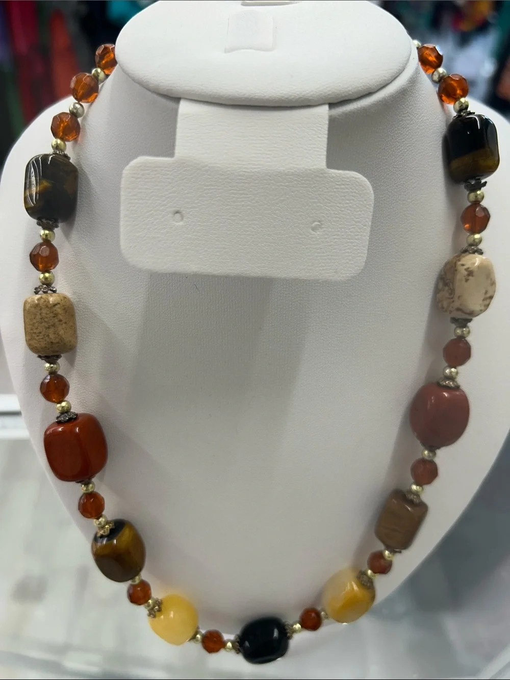 Natural Multi-Stone Beaded Necklace - Brown & Amber Tones